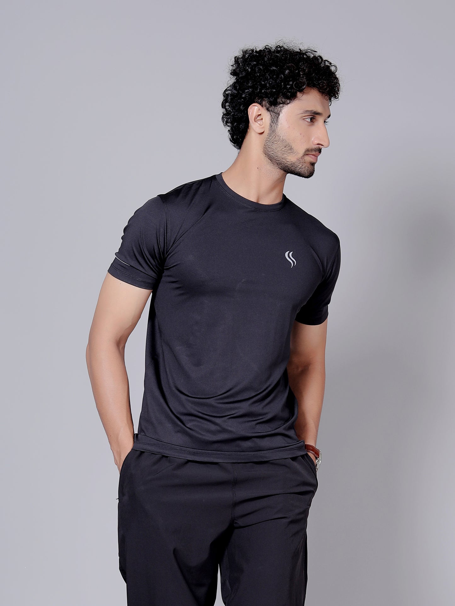Ultra soft T-shirt and stripe joggers workout combo | Black T-shirt and black jogger