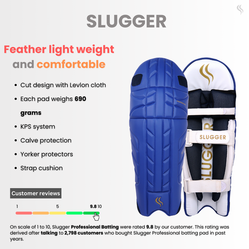 SLUGGER Professional Blue series combo of Cricket Batting leg guards/pads and Gloves