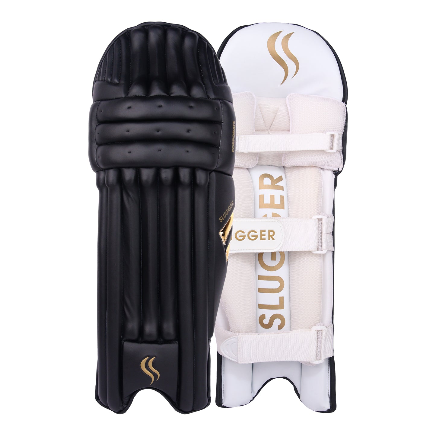 SLUGGER Corporate combo of Black Batting Leg guards/Pads and White Gloves (2 products)