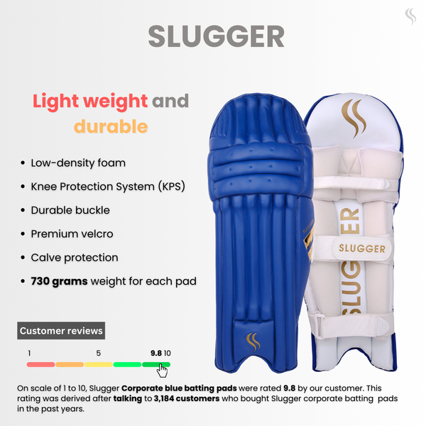 SLUGGER Corporate Blue Cricket Batting Leg Guards or Pads (Taiwan material)