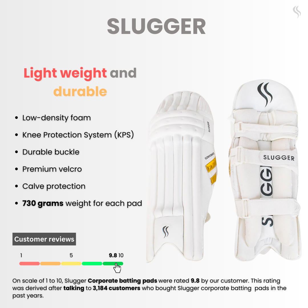 SLUGGER Corporate Cricket Batting Leg Guards or Pads (Taiwan material)