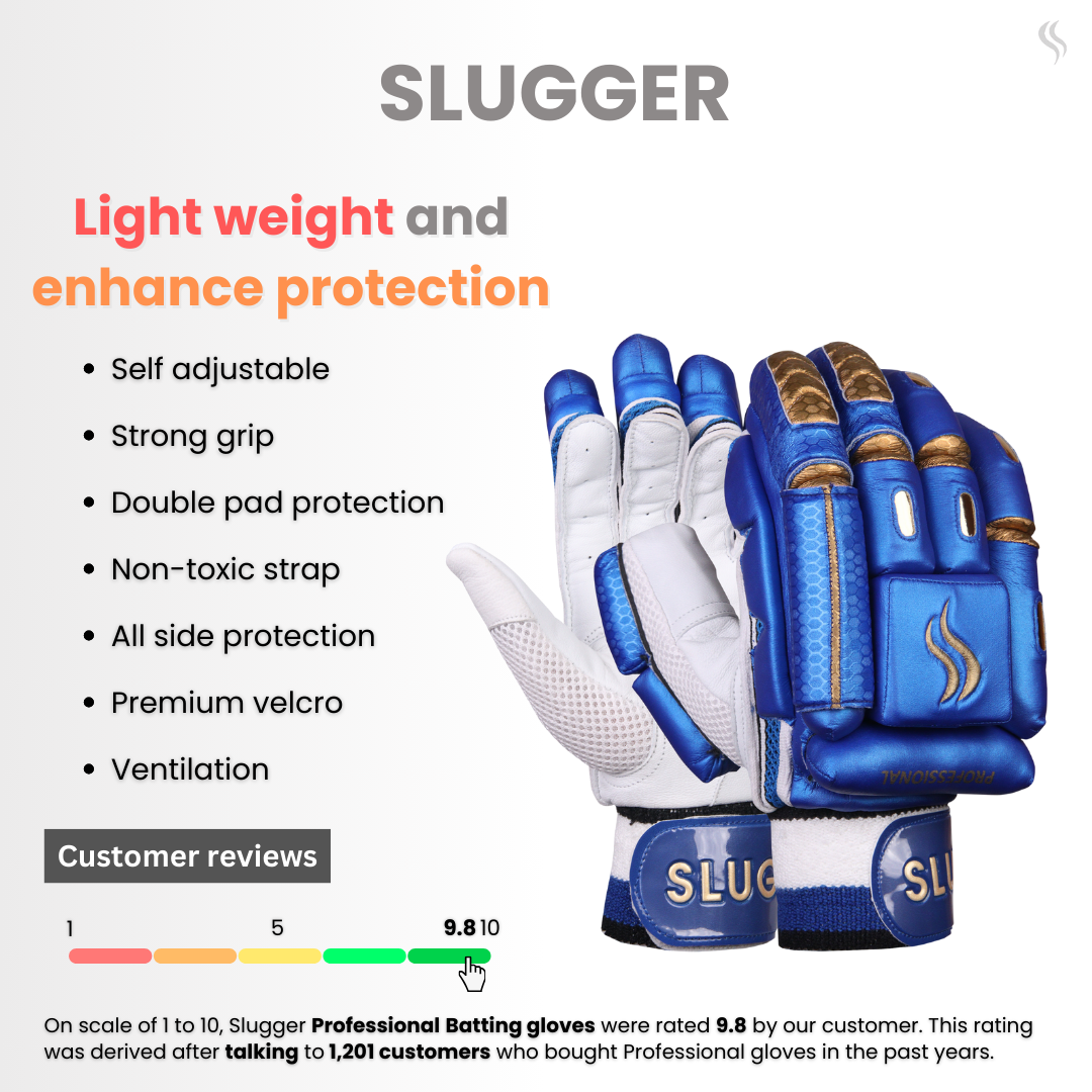 SLUGGER Professional Blue series combo of Cricket Batting leg guards/pads and Gloves