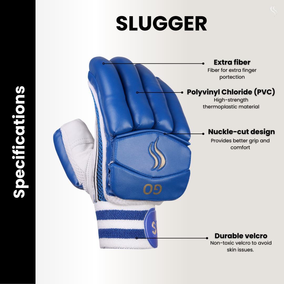 SLUGGER GO Blue series combo of Cricket Batting leg guards/pads and Gloves (PVC)