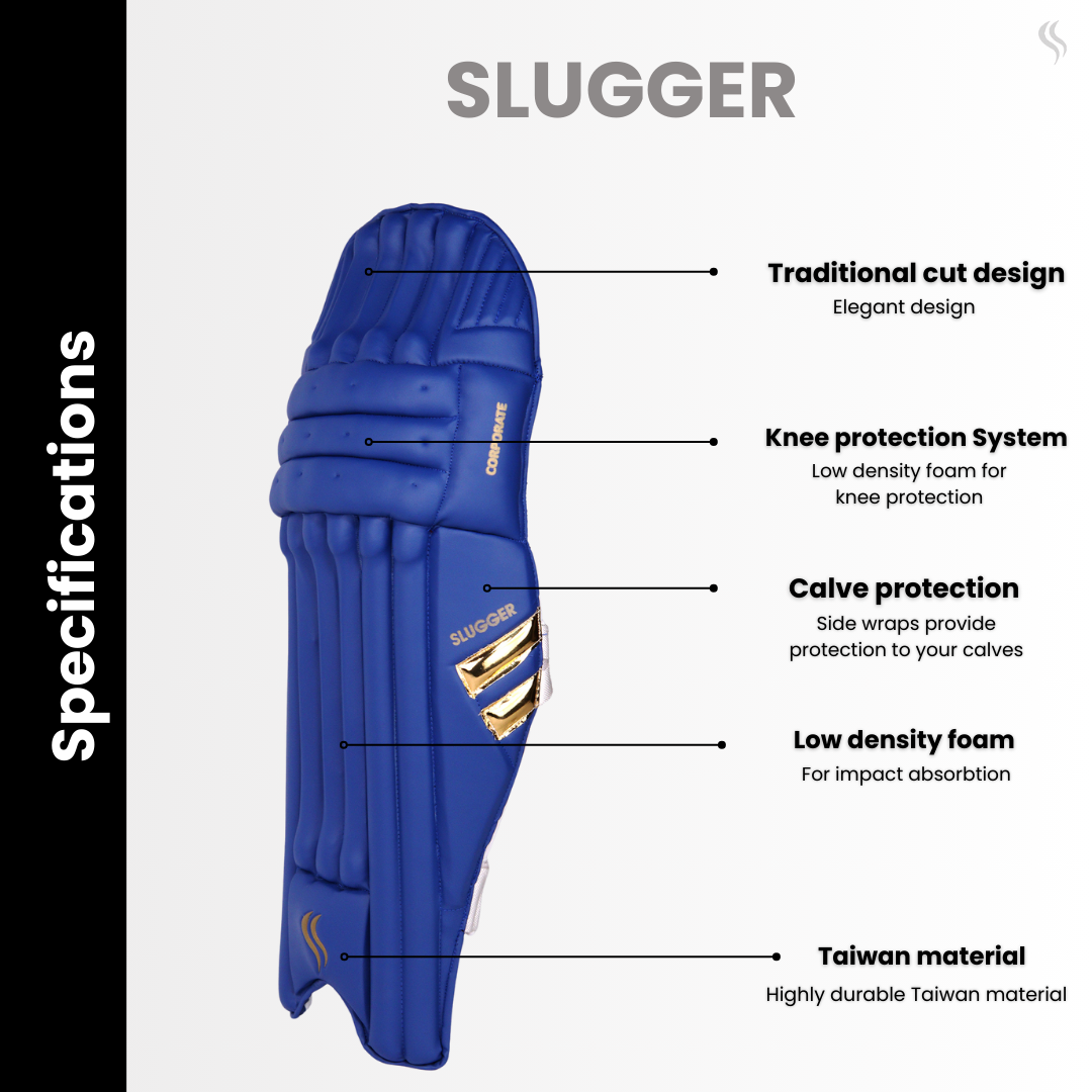 SLUGGER Corporate Blue Cricket Batting Leg Guards or Pads (Taiwan material)