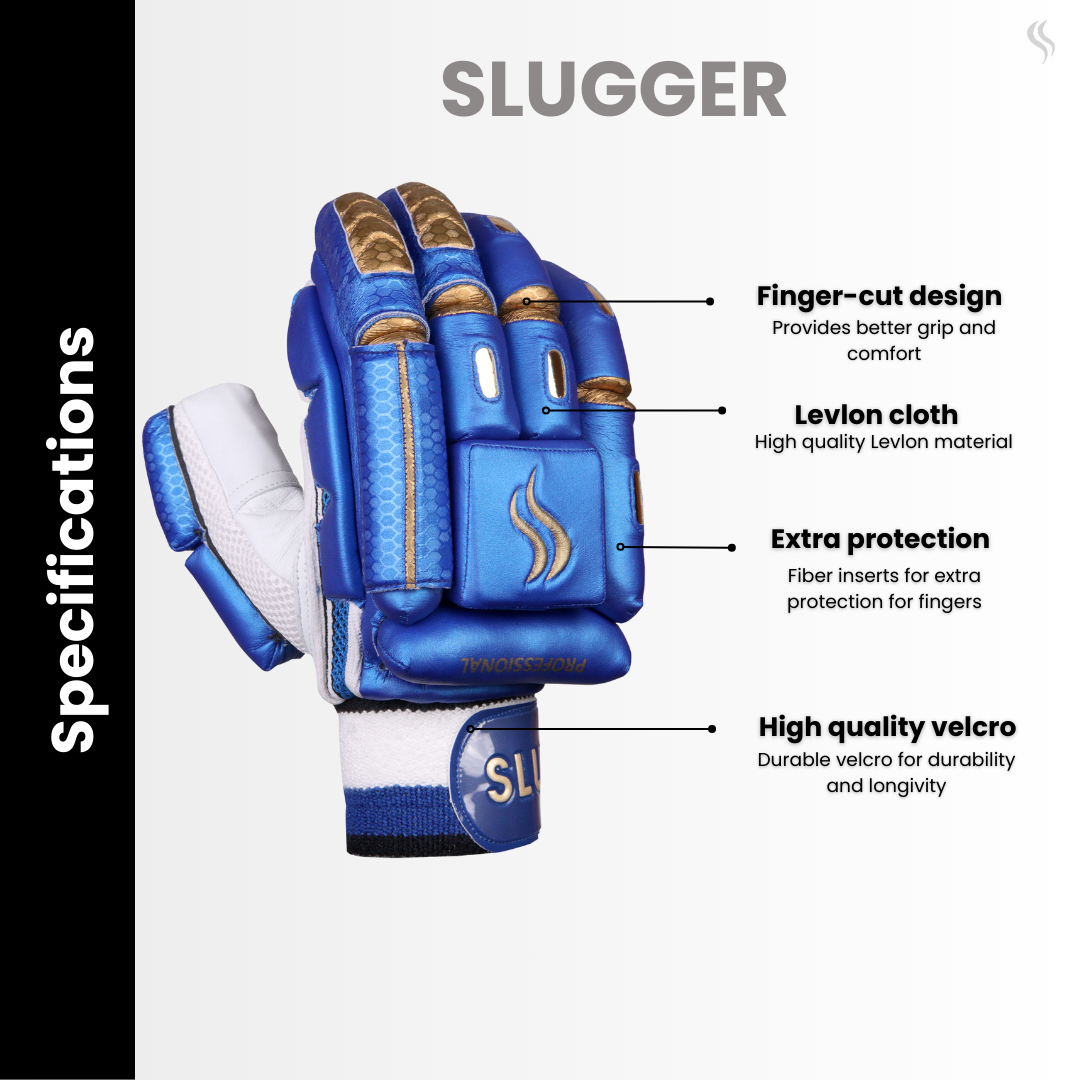 SLUGGER Professional Blue series combo of Cricket Batting leg guards/pads and Gloves