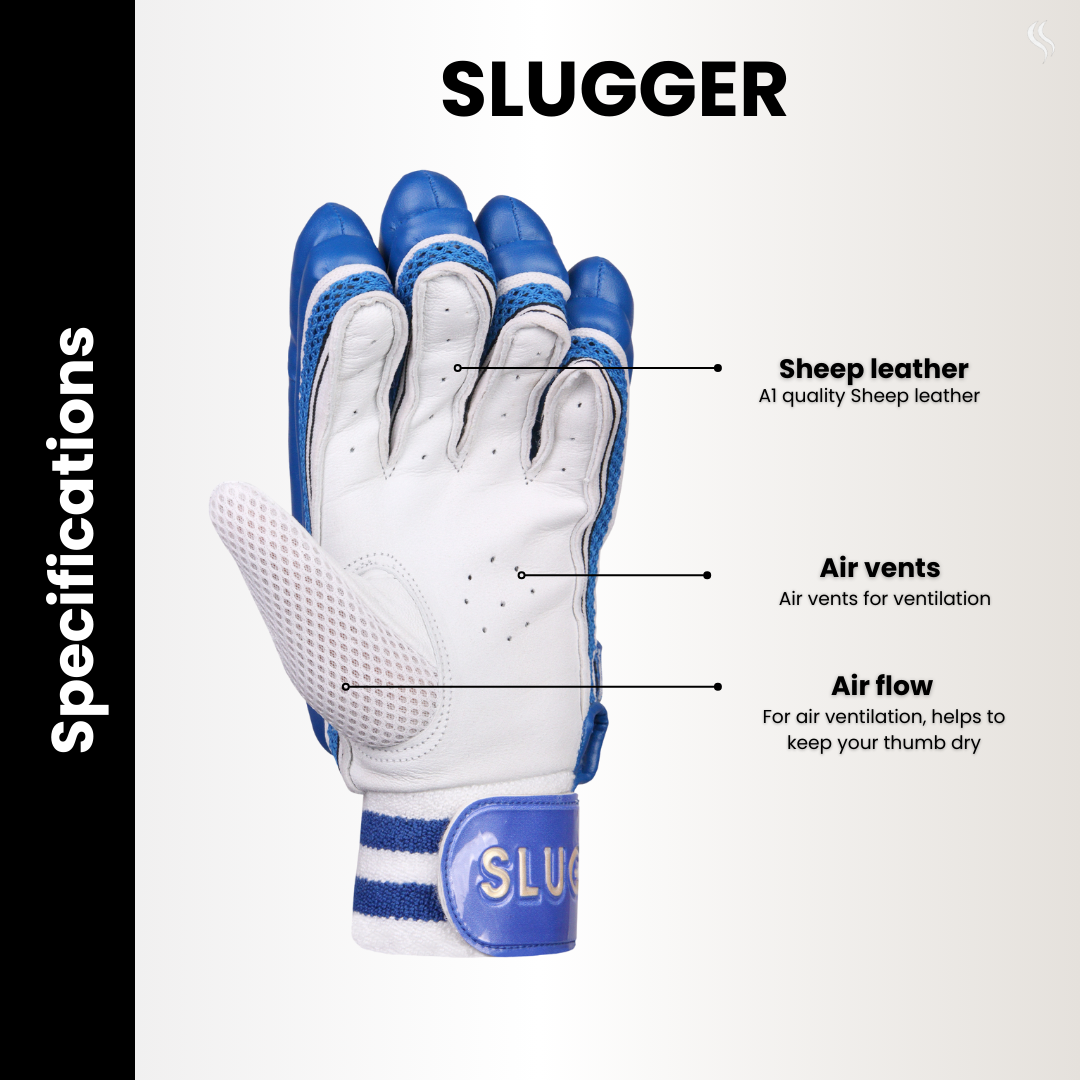 SLUGGER GO Blue series combo of Cricket Batting leg guards/pads and Gloves (PVC)