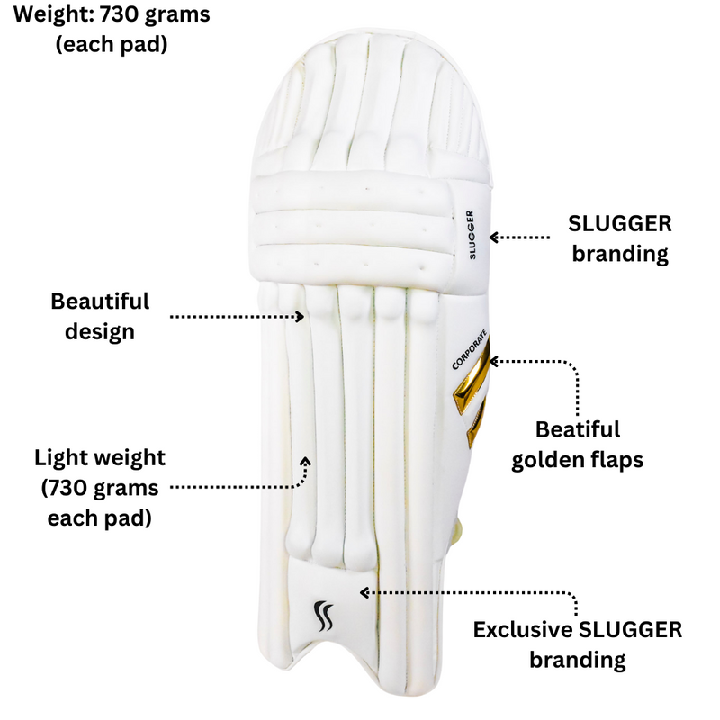 SLUGGER Corporate combo of White Batting Leg guards/Pads and White Gloves (2 products)