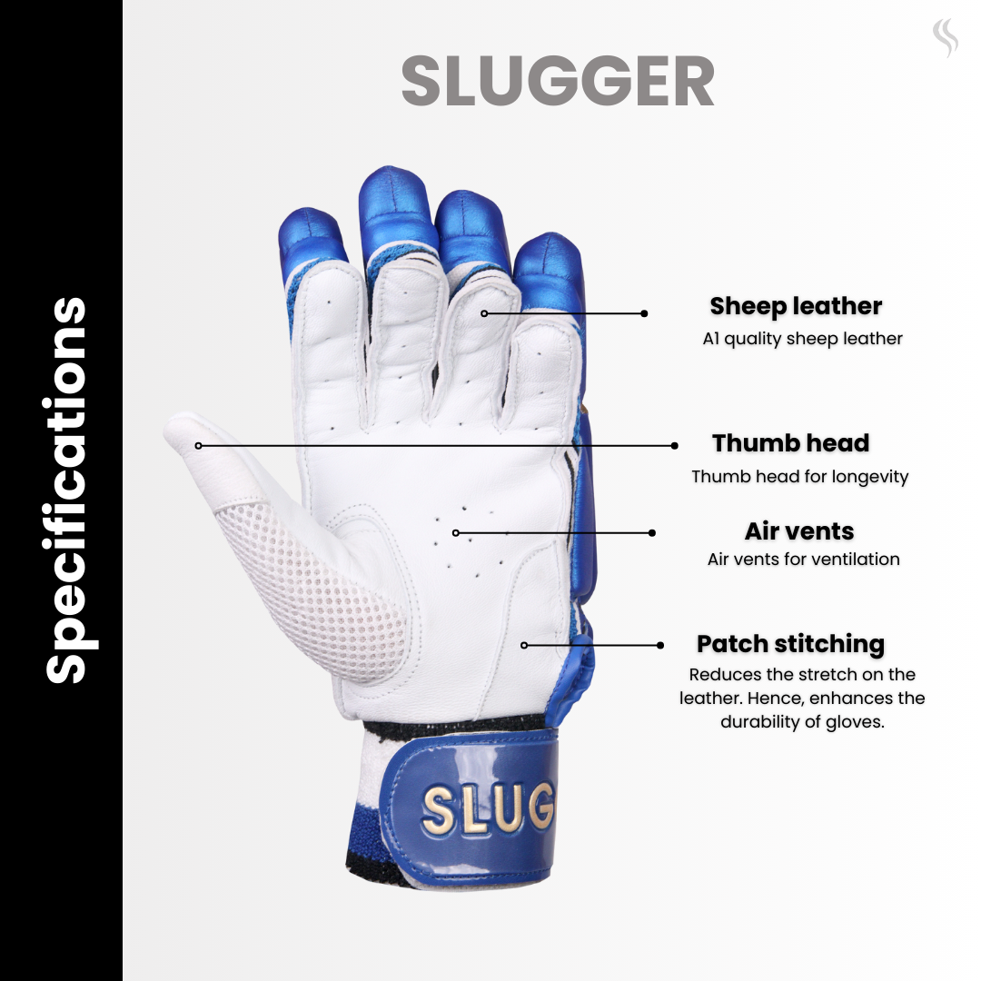 SLUGGER Professional Blue series combo of Cricket Batting leg guards/pads and Gloves