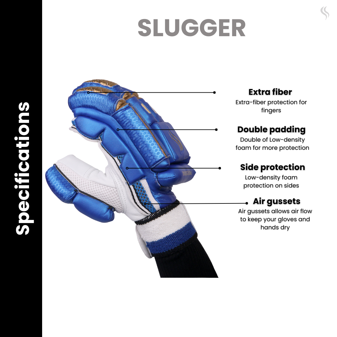 SLUGGER Professional Blue series combo of Cricket Batting leg guards/pads and Gloves