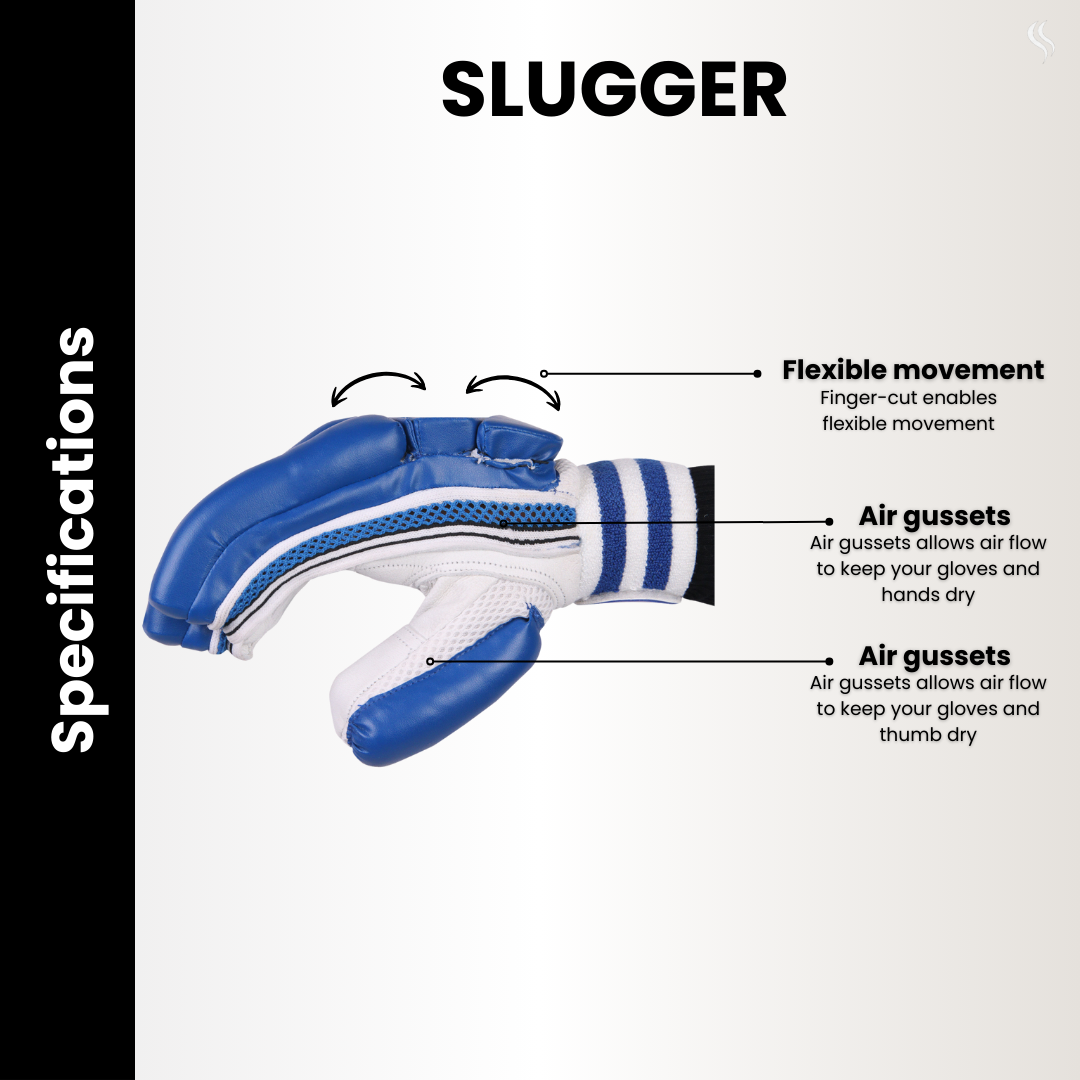 SLUGGER GO Blue series combo of Cricket Batting leg guards/pads and Gloves (PVC)