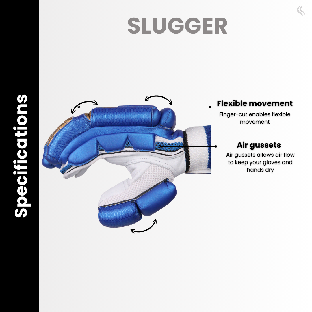 SLUGGER Professional Blue series combo of Cricket Batting leg guards/pads and Gloves