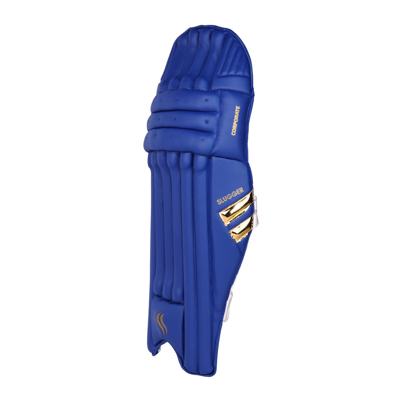 SLUGGER Corporate combo of Blue Batting Leg guards/Pads, White Gloves, and White Thigh guard/pad