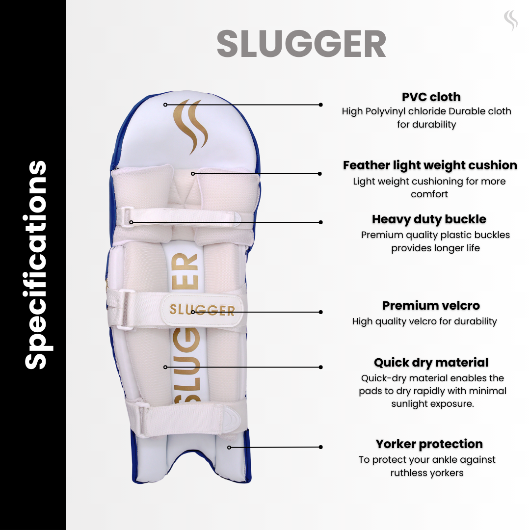 SLUGGER Corporate Blue Cricket Batting Leg Guards or Pads (Taiwan material)