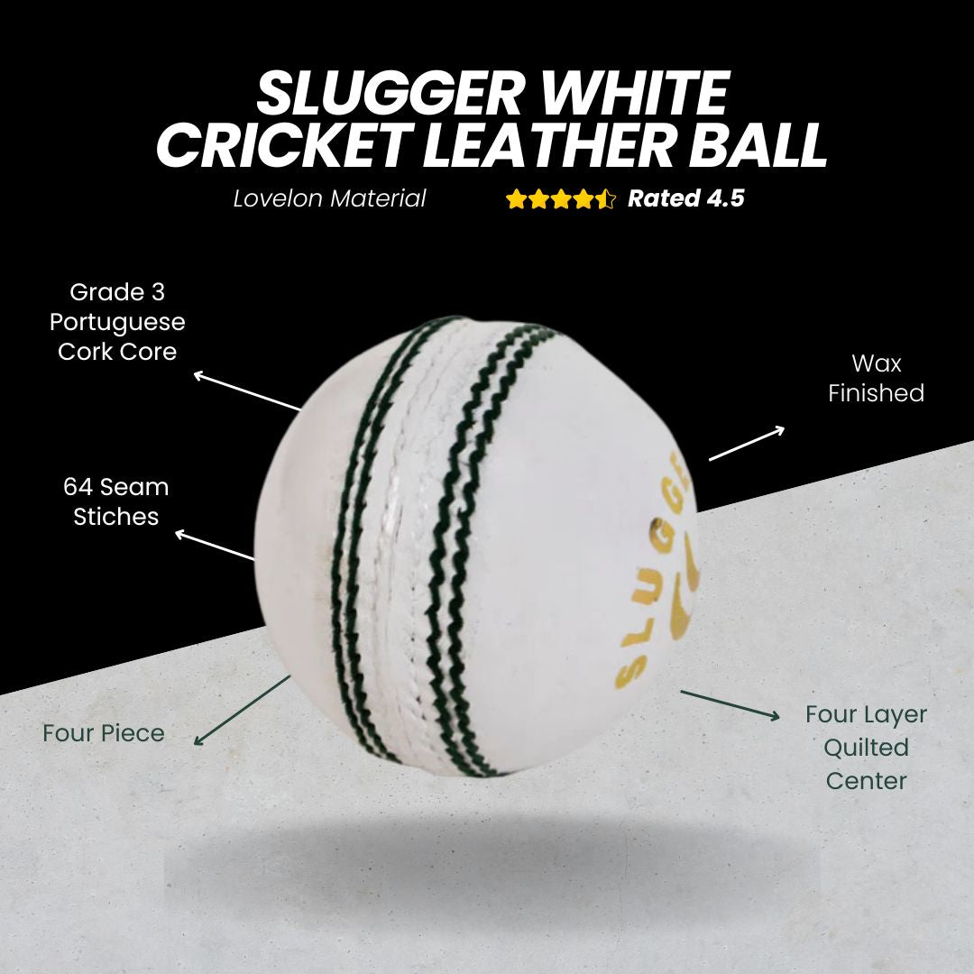 SLUGGER White Leather Cricket Ball (1 Ball)