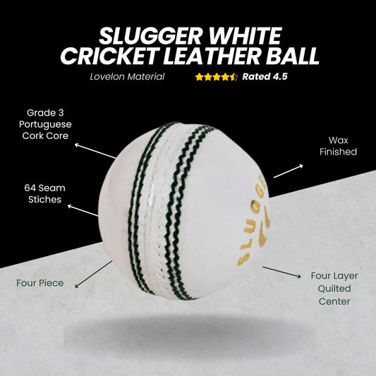 SLUGGER White Leather Cricket Balls (Pack of 6)