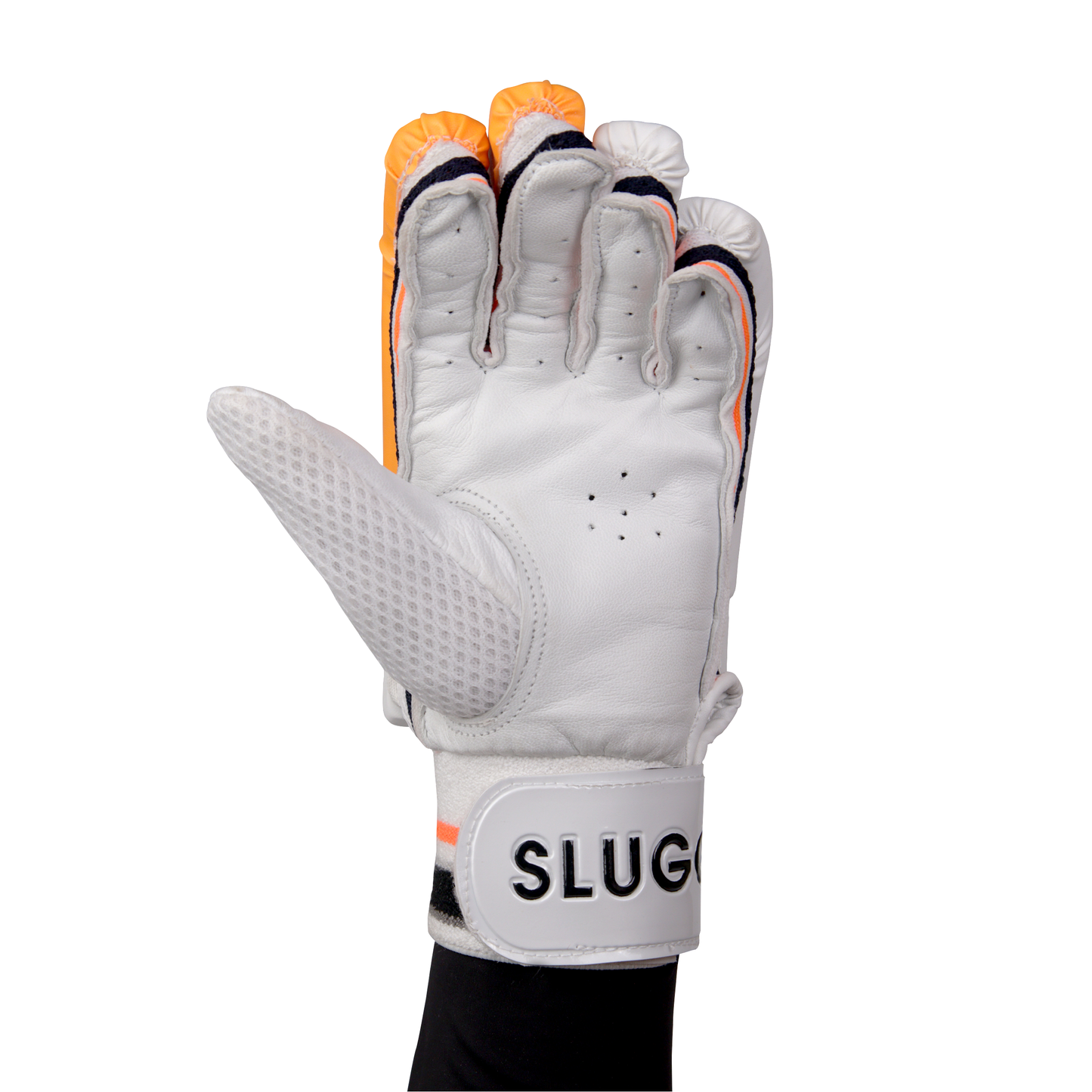 The Slugger Apex Batting Glove, with the palm facing forward, showcases its superior craftsmanship and premium quality, engineered for optimal comfort and protection.