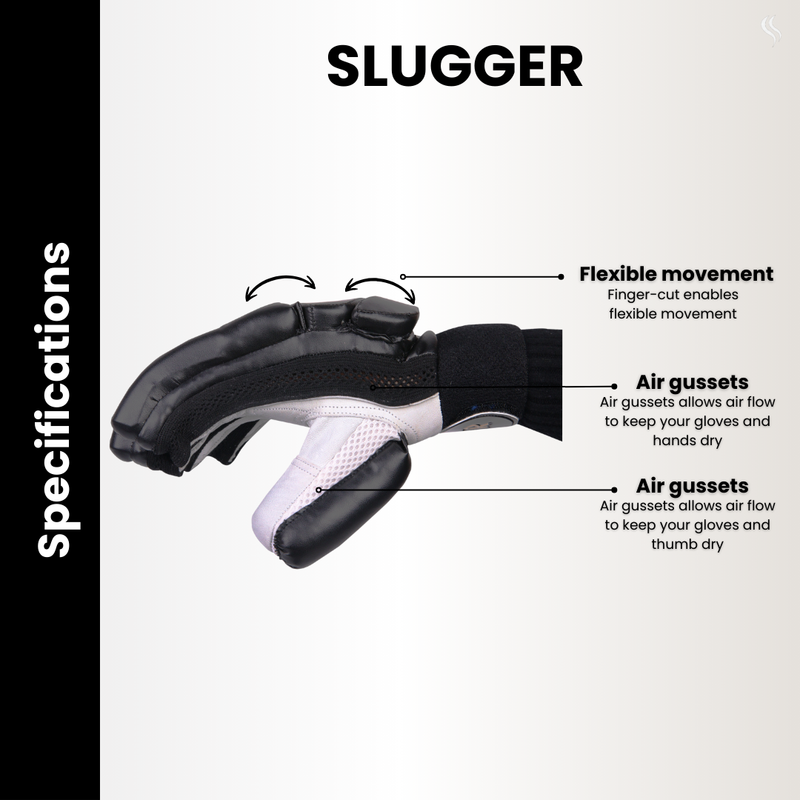 Black Slugger batting gloves designed for flexible movement and featuring air gussets, perfect for boosting performance on the field.