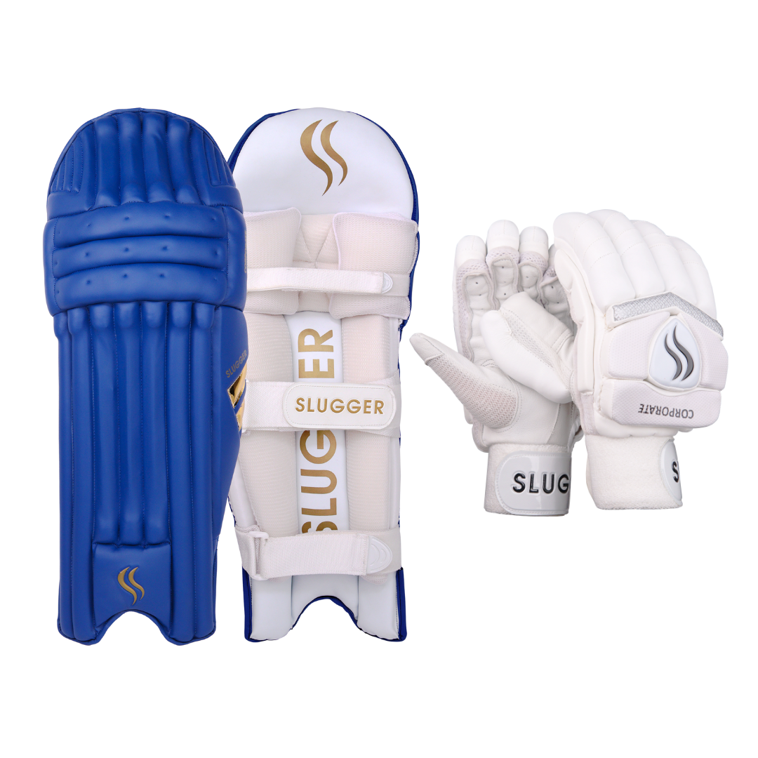 SLUGGER Corporate combo of Blue Batting Leg guards/Pads and White Gloves (2 products)