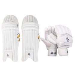 SLUGGER Corporate combo of White Batting Leg guards/Pads and White Gloves (2 products)