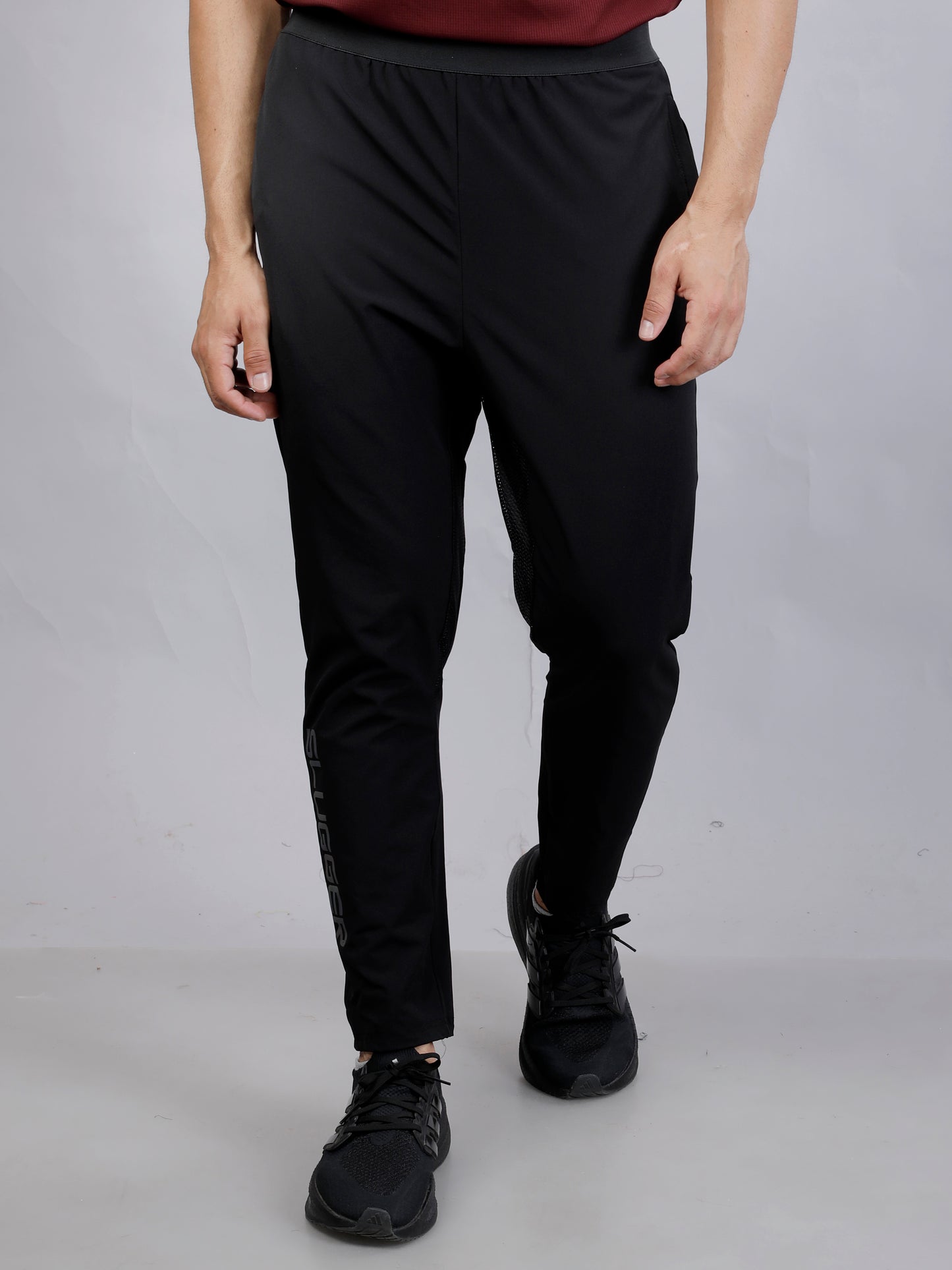 Maroon and Black Dry fit T-shirt and Joggers workout by Slugger | Regular Fit & V-Neck T shirt with Black Nylon joggers