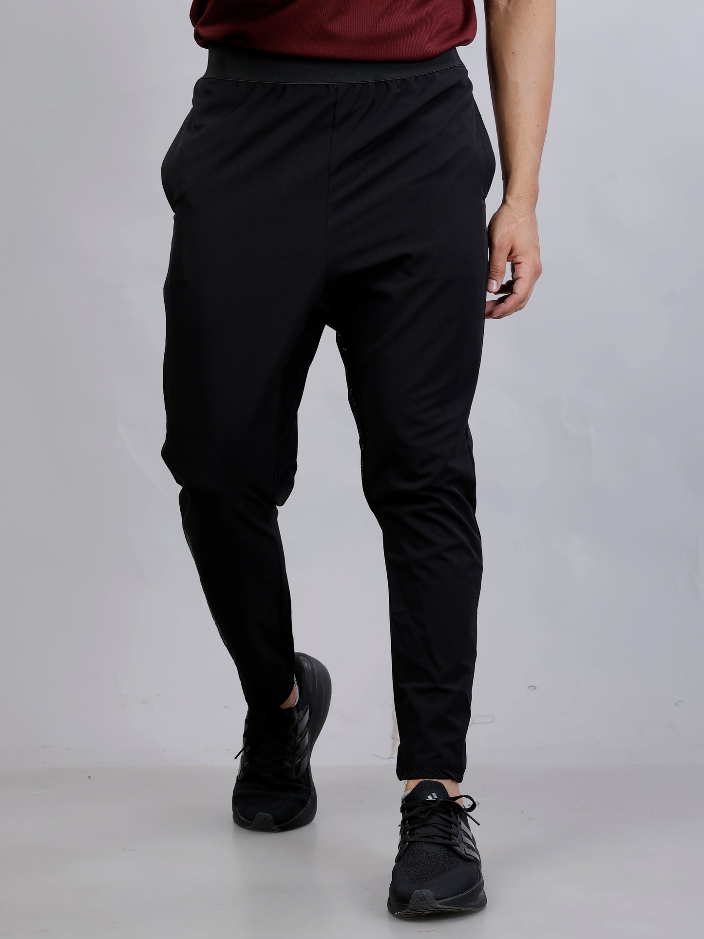 Maroon and Black Dry fit T-shirt and Joggers workout by Slugger | Regular Fit & V-Neck T shirt with Black Nylon joggers