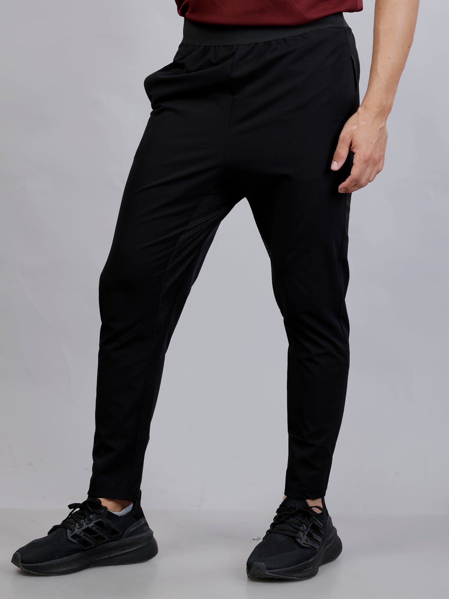 Maroon and Black Dry fit T-shirt and Joggers workout by Slugger | Regular Fit & V-Neck T shirt with Black Nylon joggers