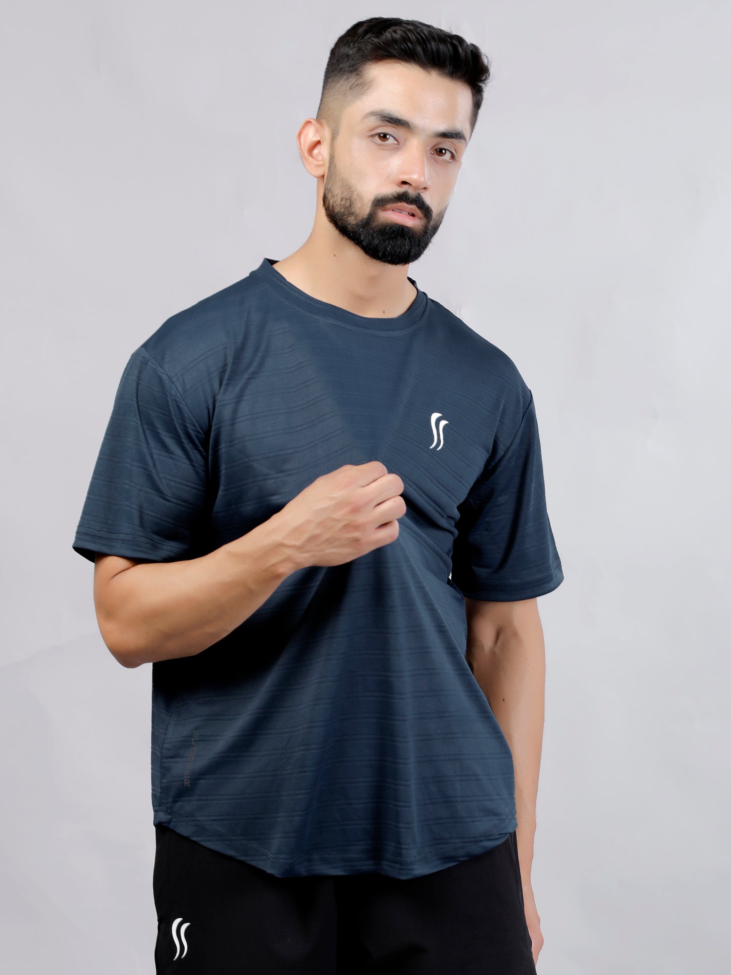 Navy blue Dry fit workout and gym T-shirt by Slugger | Regular Fit & Round Neck