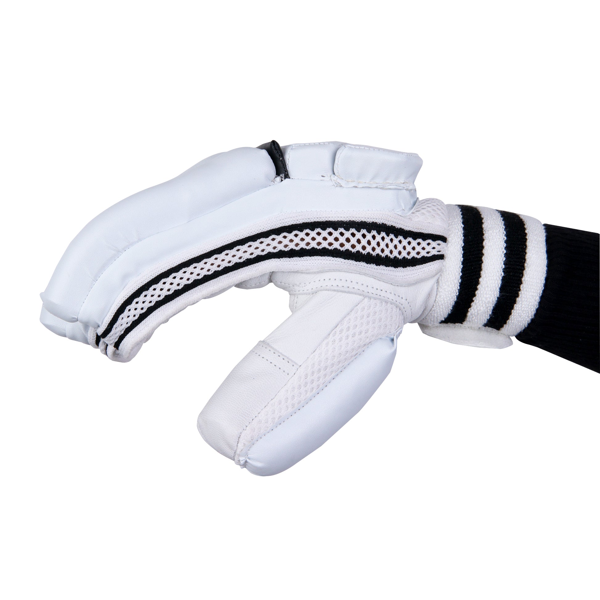 The Slugger Go cricket batting glove, displayed side-on,with its smooth contours and sophisticated design radiating both precision and premium quality.