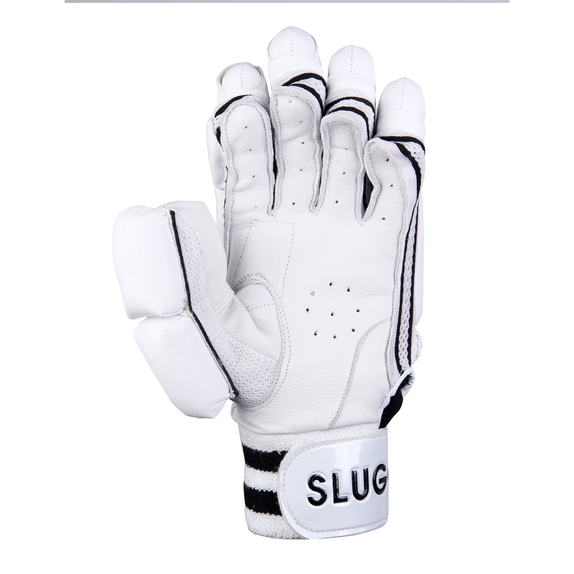 The White Slugger Batting Glove, with its palm side visible, highlights outstanding craftsmanship and premium quality, engineered for maximum comfort and performance.