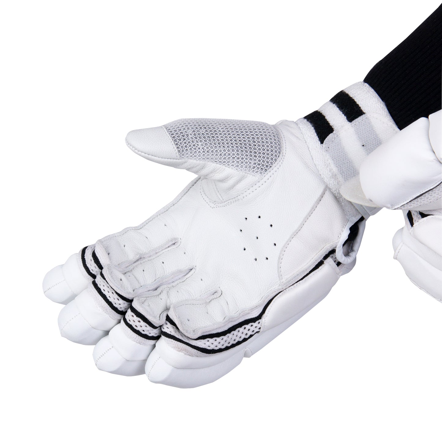 The Slugger Go cricket batting glove, palm side forward, boasts a sleek, flawless design with unmatched craftsmanship.
