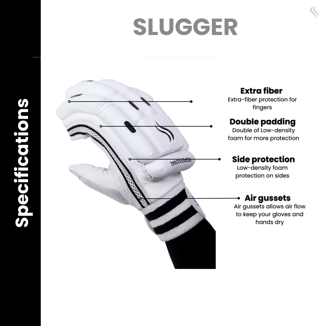 Slugger White Gloves crafted from Levlon material, these gloves feature double padding, extra fiber, and air gussets, ideal for players seeking enhanced performance and comfort.