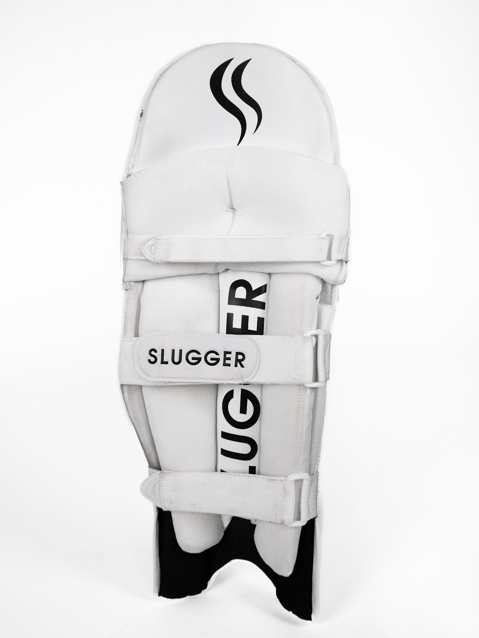 The Slugger Go cricket batting pads, displayed,with its smooth contours and sophisticated design radiating both precision and premium quality.

